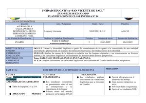 Modelo Samr Clase 4 2do Bgu Semana 3 Cuarto Parcial Lengua Y Literatura Grupo 1
