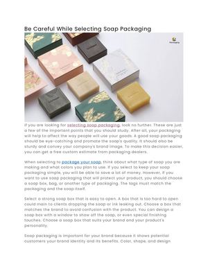 Be Careful While Selecting Soap Packaging