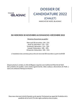 Candidature Chalet Marché De Noël 2022
