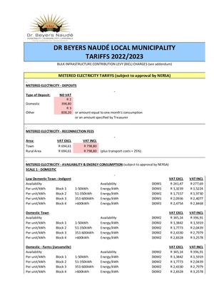 Dr Beyers Naudé Local Municipality Tariffs