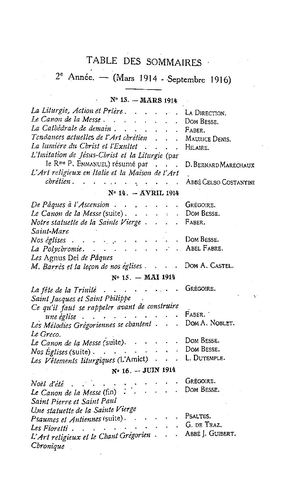 La Vie et Les Arts Liturgiques : Tables