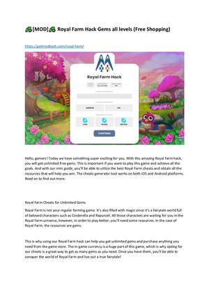 ????[Mod]???? Royal Farm Hack Gems All Levels (Free Shopping)