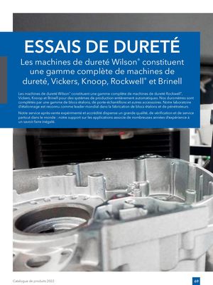 Catalogue français des essais de dureté 2022