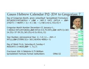 Julian Day Number to Gregorian Date Weekday