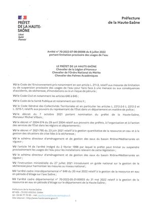 2022 07 06 Arrêté Alerte Renforcée Usage De L Eau