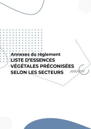 Liste D’essences Végétales Préconisées Selon Les Secteurs De La Ville