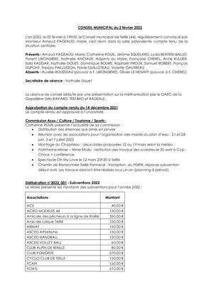 Compte Rendu du conseil du 2 février 2022