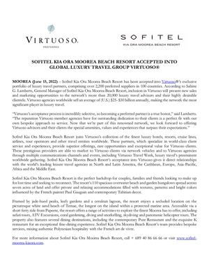 Sofitel Kia Ora Moorea Beach Resort New Supplier Release Virtuoso June 15 2022