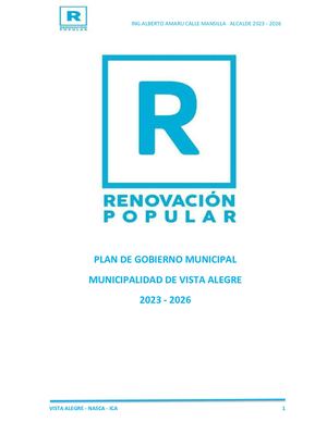 Plan De Gobierno Municipal Vista Alegre Jne Ica