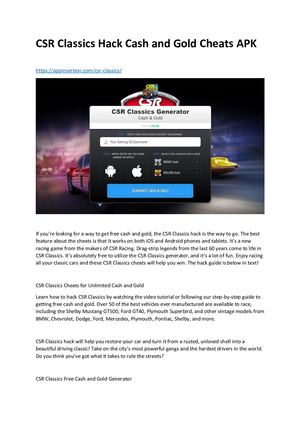 Csr Classics Hack Cash And Gold Cheats Apk