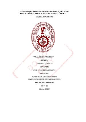 Informe Numero 6 analisis quimico Separacion de aniones