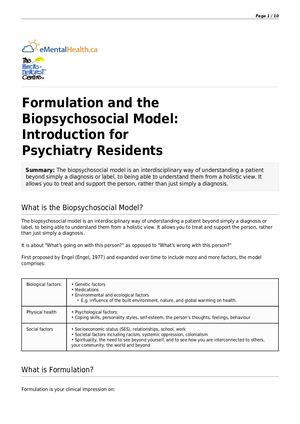 Formulation And The Biopsychosocial Model Introduction For Psychiatry Residents