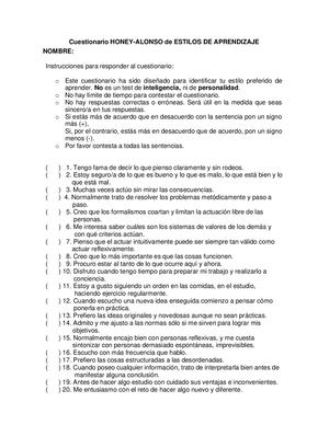 2.- CUESTIONARIO HONEY - ALONSO DE ESTILOS DE APRENDIZAJE - PARA APLICAR