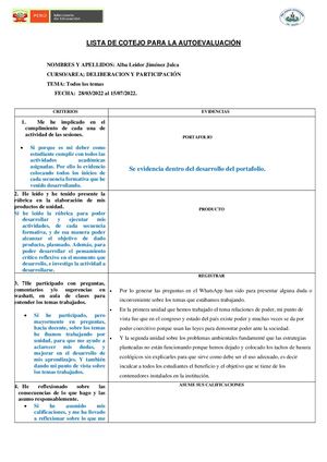 Lista De Cotejo De Autoevaluación