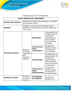 Anexo 3 Modelo Para La Ficha De Indicadores