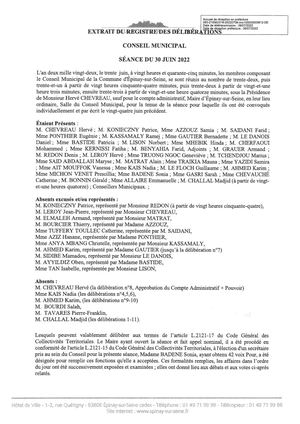 Délibérations - Conseil municipal - 30 juin 2022