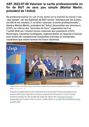 Valoriser La Sortie Professionnelle En Fin De But Ne Sera Pas Simple (Martial Martin, Président De L’adiut)