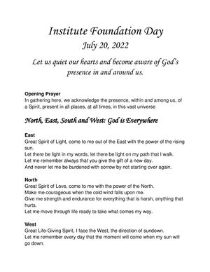 Prayer - Institute Foundation Day July 20, 2022