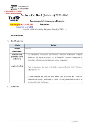 Evaluacion Final Realidad Nacional Y Regional Examen Final