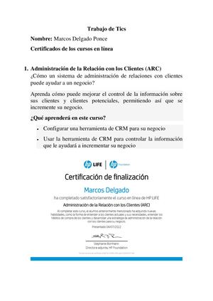 Certificados De Los Cursos En Linea De Tics