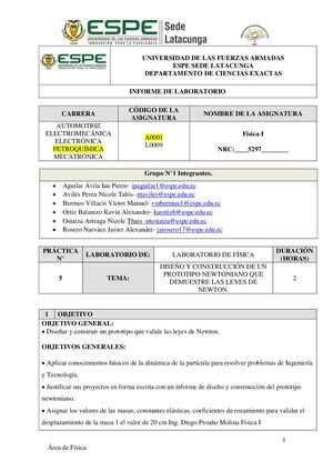 Informe De Un Prototipo Newtoniano Que Demuestre Las Leyes De Newton Grupo 1
