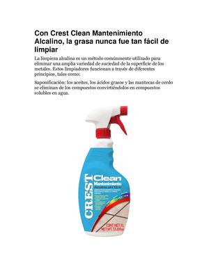 Con Crest Clean Mantenimiento Alcalino, La Grasa Nunca Fue Tan Fácil De Limpiar