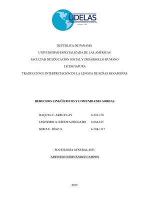 Monografía De Sociología - DERECHOS LINGÜÍSTICOS Y COMUNIDADES SORDAS - Raquel, Jashymir Y Kiria
