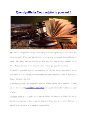 C'est quoi la cour rejette le pourvoi ?