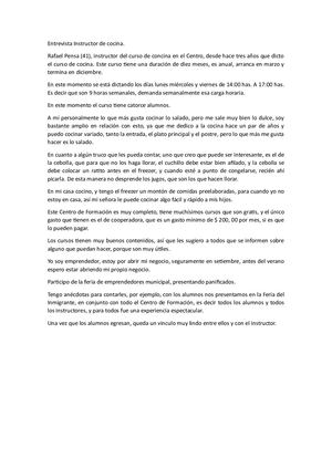 Entrevista Instructor De Cocina