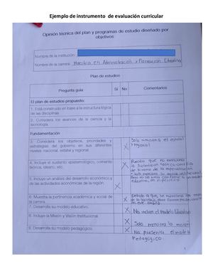 Ejemplo De Instrumento De Evaluación Curricular