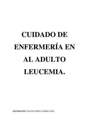 Cuidado De Enfermería Al Adulto Con Leucemia