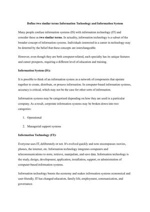 Define Two Similar Terms Information Technology And Information System Difference Between