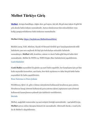 Melbet Türkiye Giriş Adresi