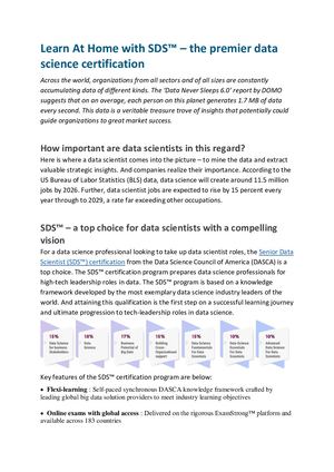 Learn At Home With Sds™ – The Premier Data Science Certification