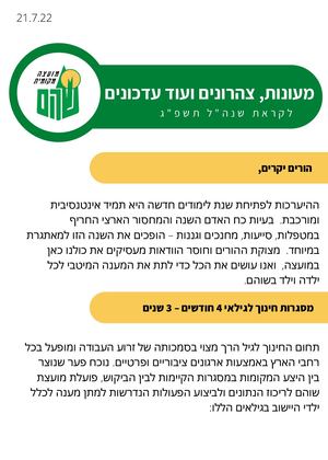 מעונות, צהרונים ועוד עדכונים