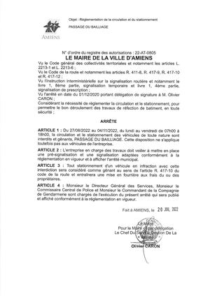 Réglementation De La Circulation Et Du Stationnement Passage Du Baillage Amiens 22 At 0805