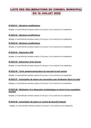 Cm20220718 Délibérations