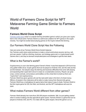 World of Farmers Clone Script for NFT Metaverse Farming Game Similar to Farmers World