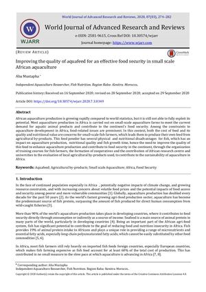 Aa Mproving The Quality Of Aquafeed For An Effective Food Security In Small Scale African Aquaculture