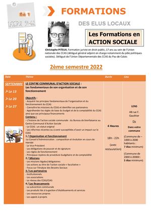Calendrier Formations Action Sociale 2ème Semestre 2022