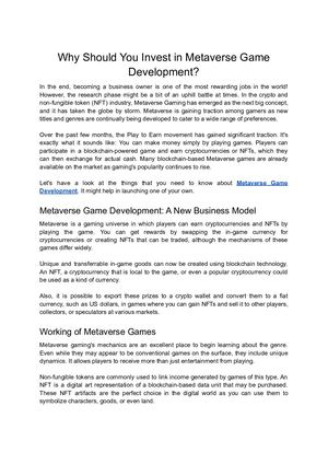 Why Should You Invest In Metaverse Game Development