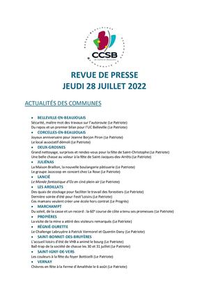 Revue de presse du jeudi 28 juillet 2022