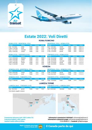 Air Transat Estate 2022 Voli Diretti Italia