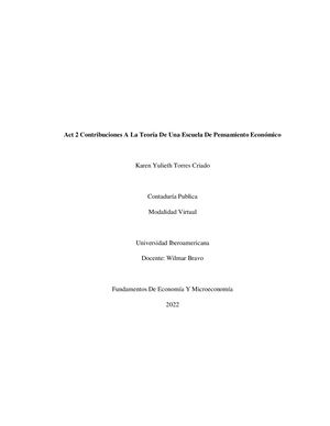 Act 2 Contribuciones A La Teoría De Una Escuela De Pensamiento Económico