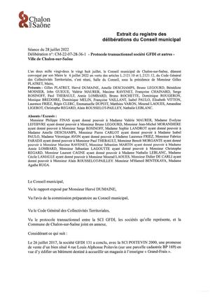 Délibération CM-22-07-28-36-1 - Protocole Transactionnel Société Gfdi Et Autres Ville De Chalon Sur Saône