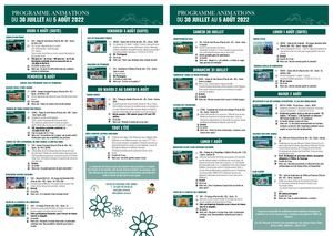 Programme animations du 30 juillet au 5 août