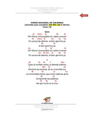 Himno Nacional Letra Y Acordes Acordeon SIb MIb LAb