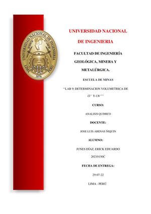 Informe 9 Lab Analisis Químico UNI FIGMM