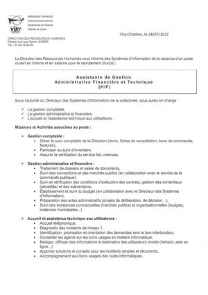 Annonce Assistante De Gestion Adminsitrative Financière Et Technique