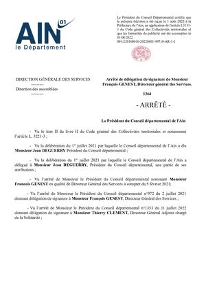 Arrêté De Délégation De Signature François Genest Dgs Août 2022